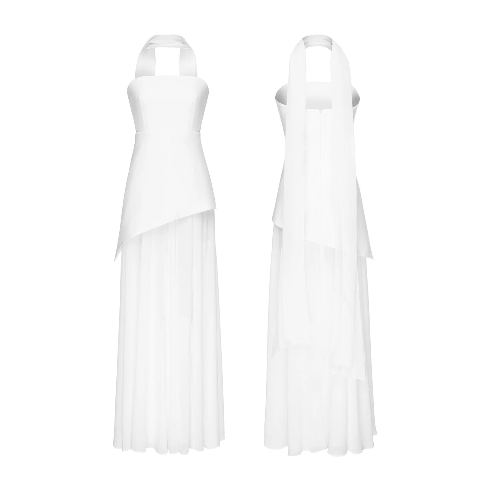 Vestido Longo Elegante com Cachecol - Lysandra
