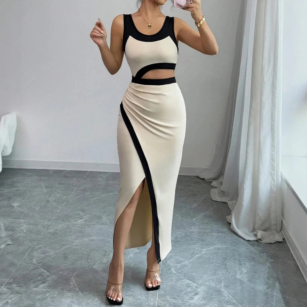Vestido Longo Elegante sem Mangas com Decote - Veda