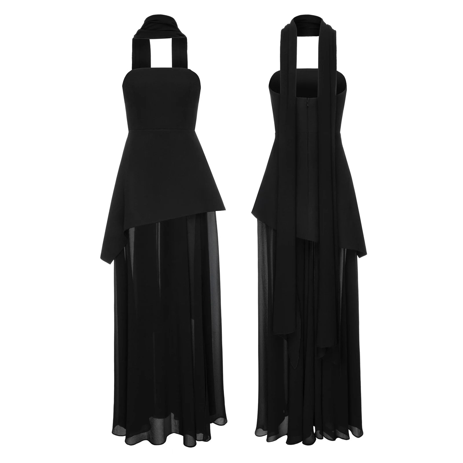 Vestido Longo Elegante com Cachecol - Lysandra