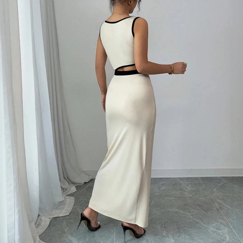 Vestido Longo Elegante sem Mangas com Decote - Veda