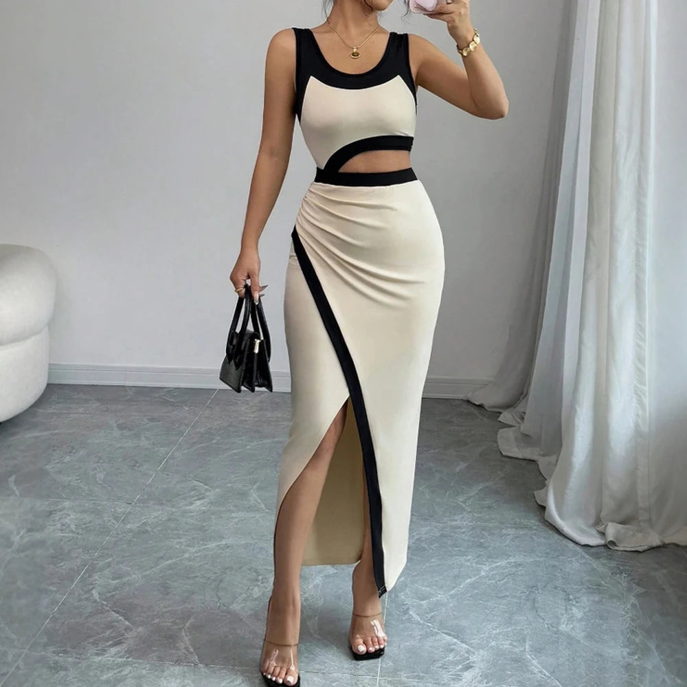 Vestido Longo Elegante sem Mangas com Decote - Veda