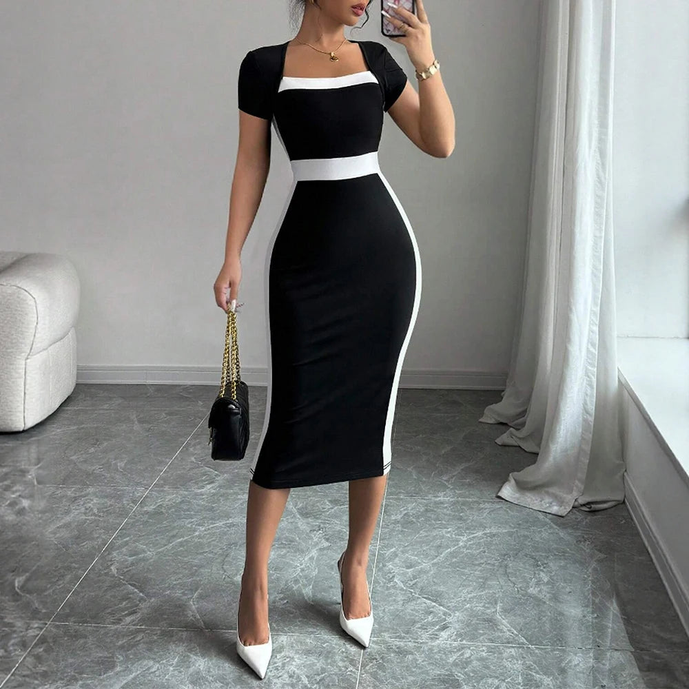 Vestido Longo Elegante com Decote Quadrado - Zinnia