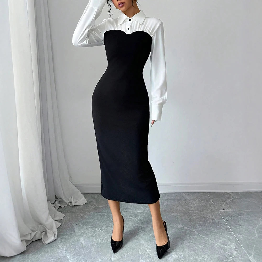 Vestido Longo com Manga Longa e Gola Alta - Vida