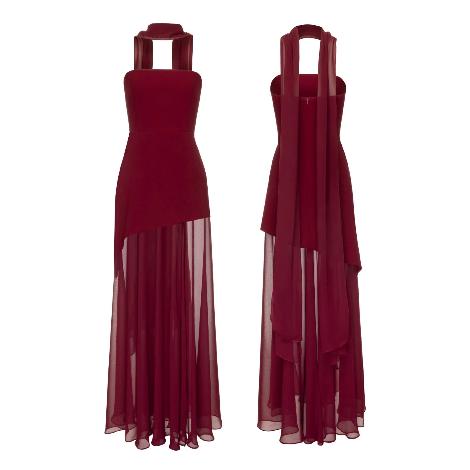Vestido Longo Elegante com Cachecol - Lysandra