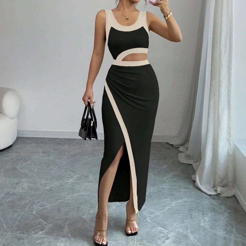 Vestido Longo Elegante sem Mangas com Decote - Veda
