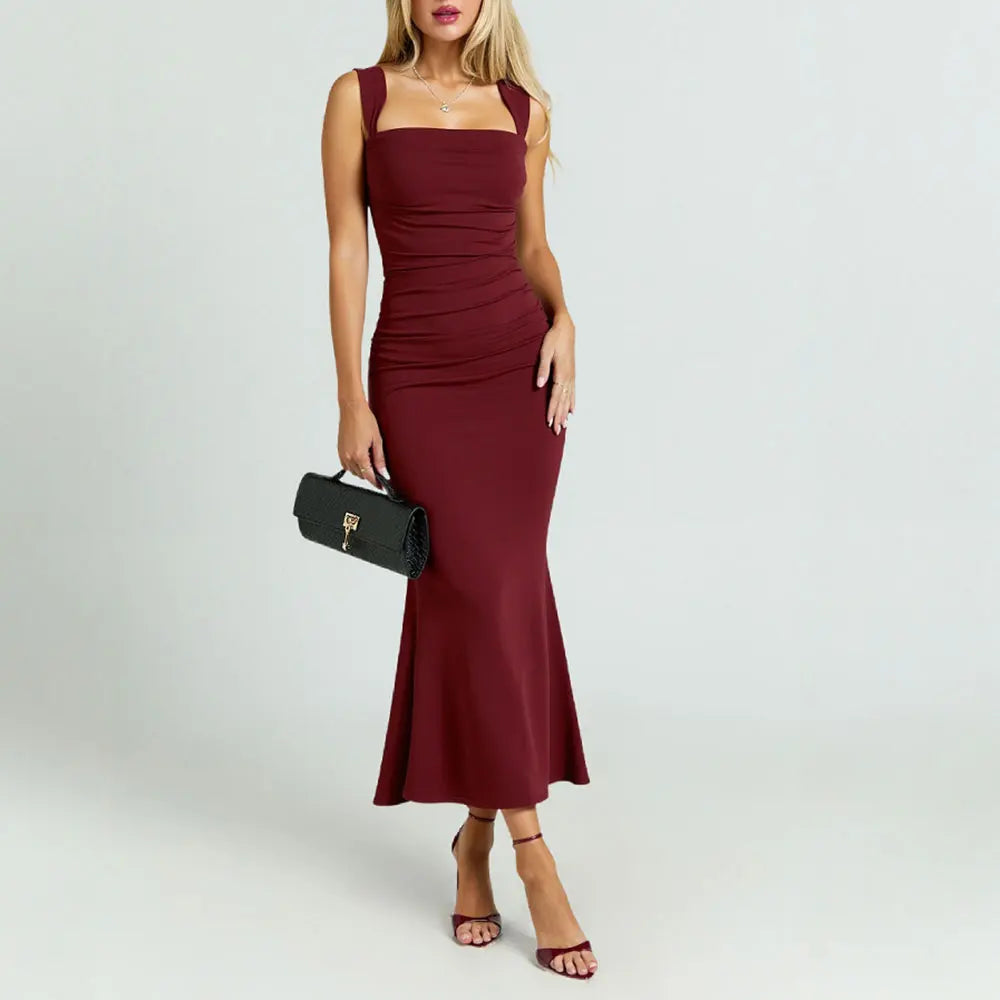 Vestido Longo Elegante com Decote Quadrado - Xandra