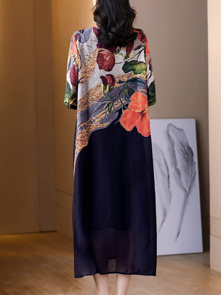 Vestido Longo Estampado Elegância Natural - Flores Silvestres