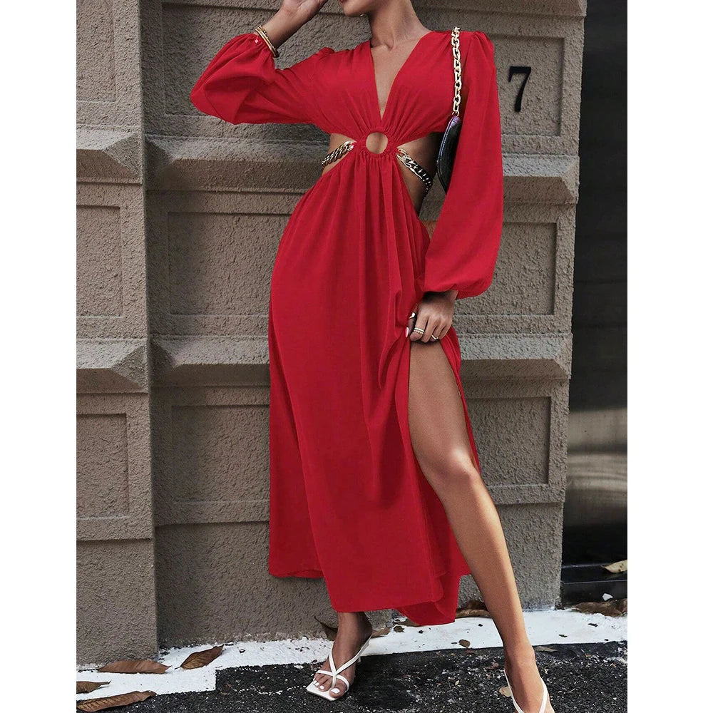 Vestido Longo Casual com Decote em V - Uliana