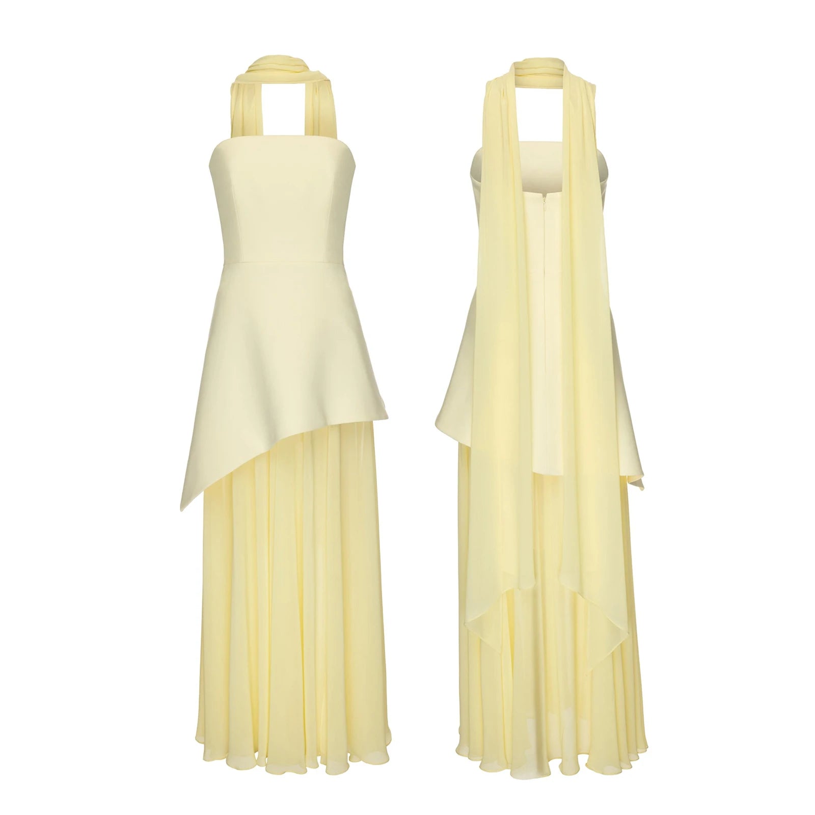 Vestido Longo Elegante com Cachecol - Lysandra