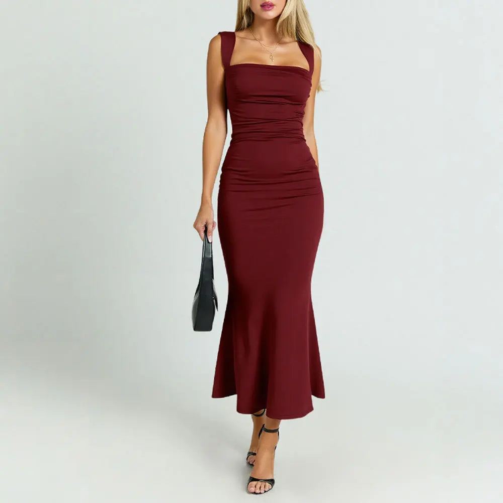 Vestido Longo Elegante com Decote Quadrado - Xandra