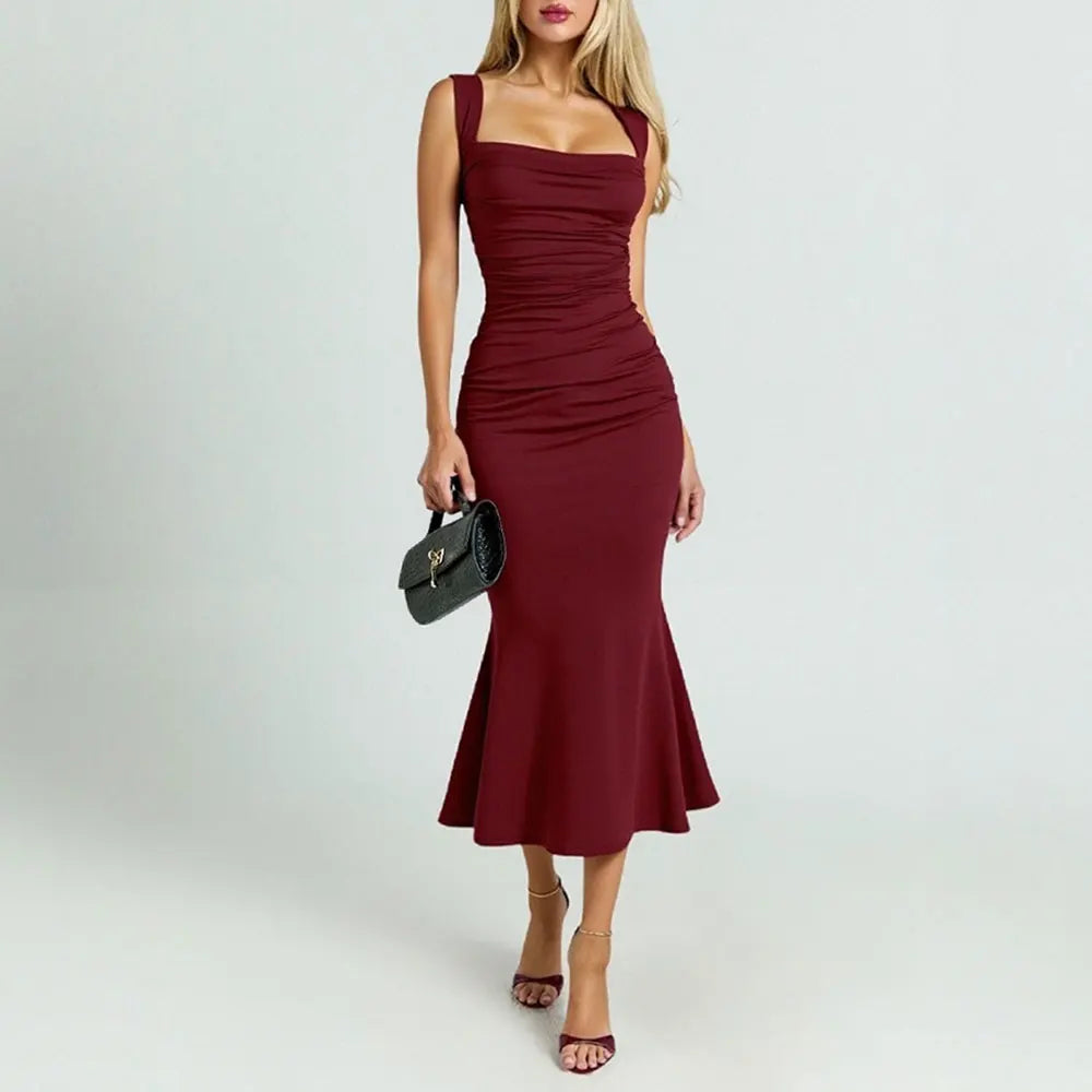 Vestido Longo Elegante com Decote Quadrado - Xandra