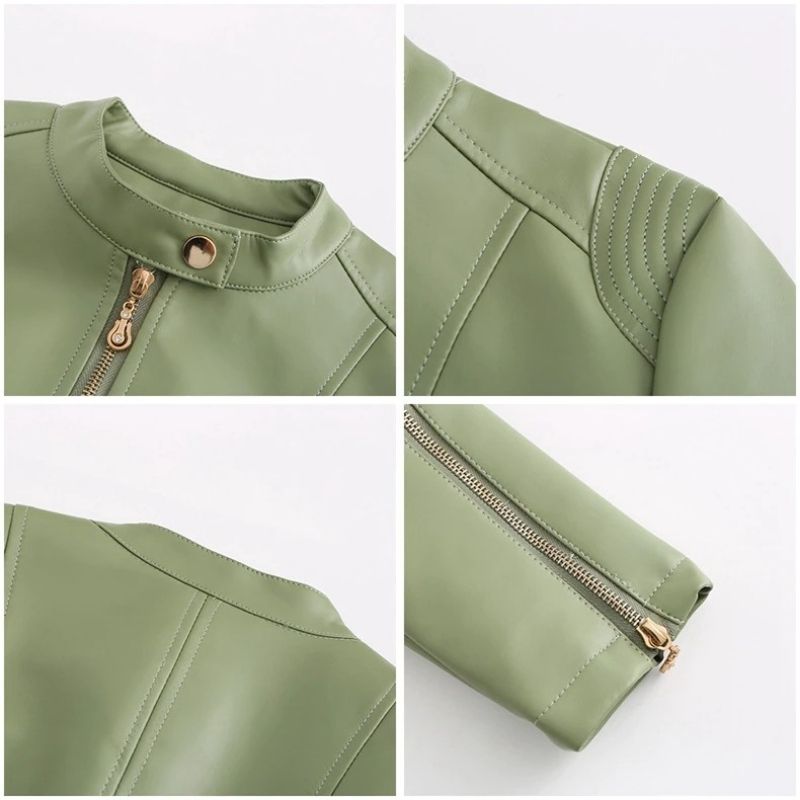 Jaqueta Feminina de Couro Gola Alta - Talita