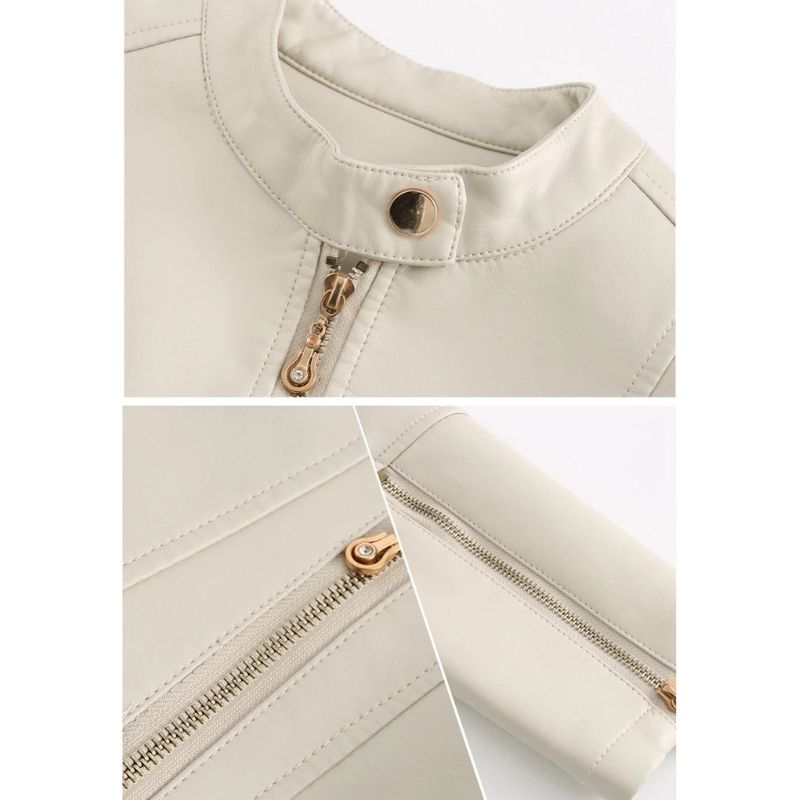 Jaqueta Feminina de Couro Gola Alta - Talita