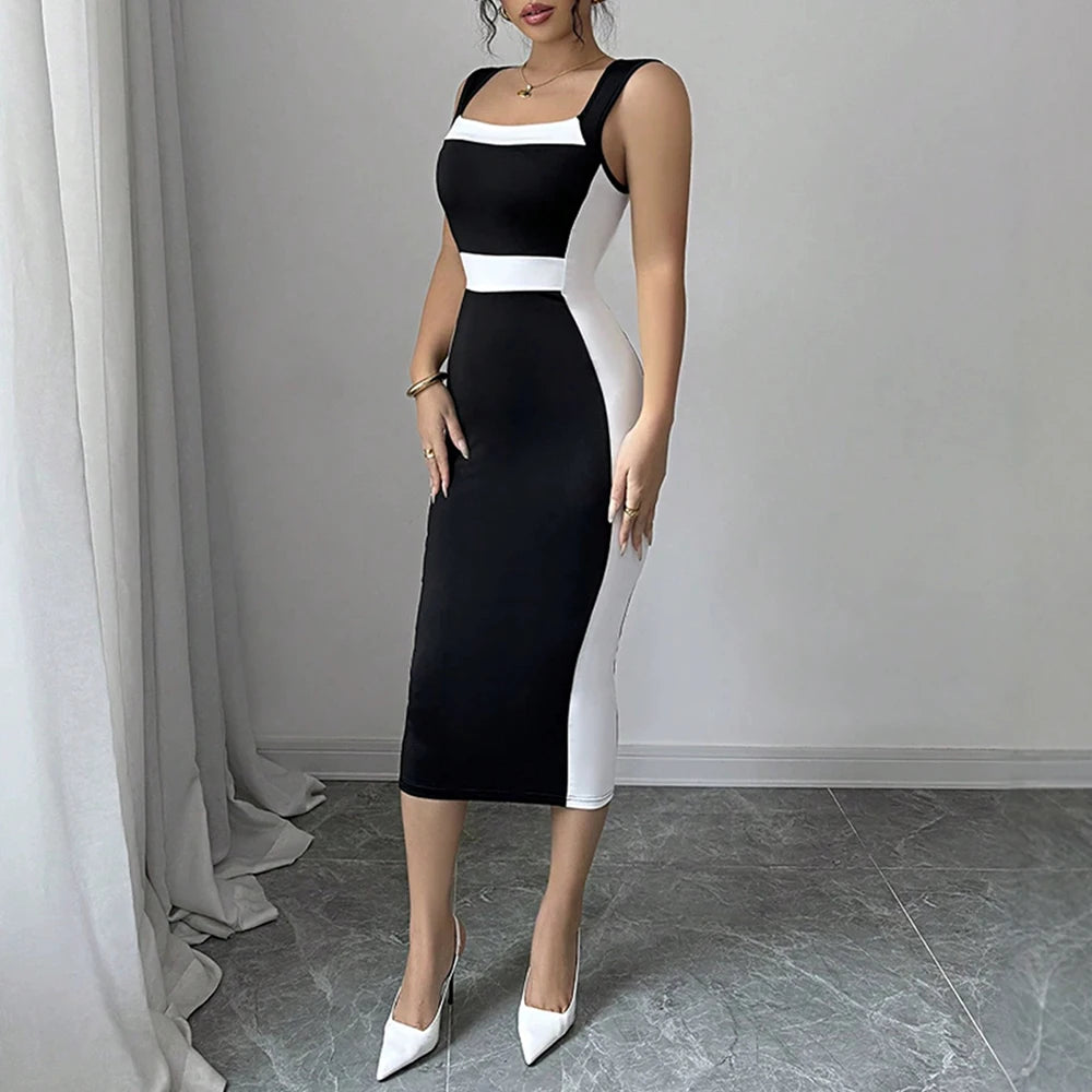 Vestido Longo Casual Com Decote Quadrado Sofisticado - Wrenna