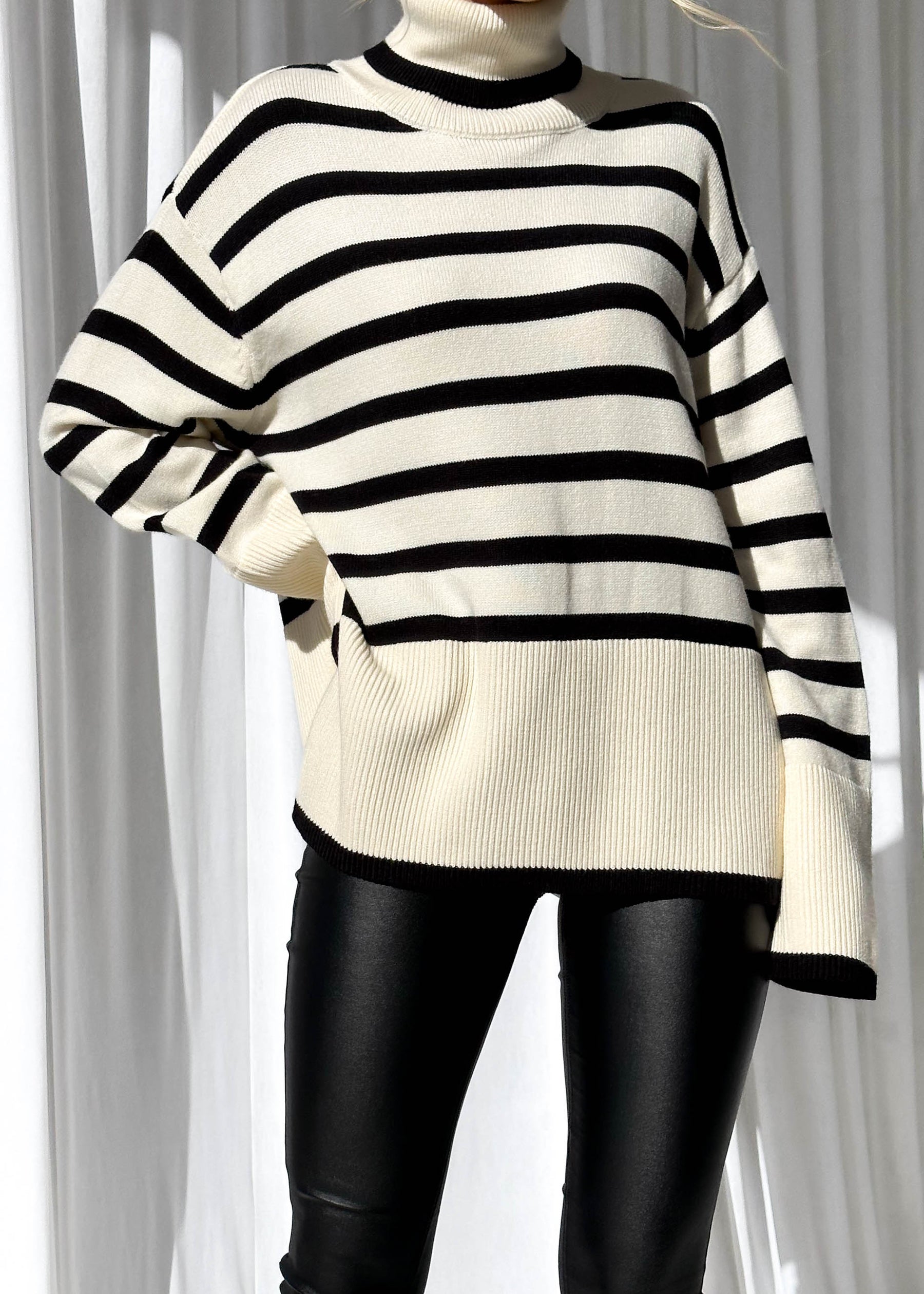 Suéter Feminino Listrado Oversize - Fashion Lux