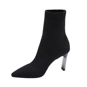 Bota Feminina de Inverno Meia Tecido Elástico - Ivory Lace