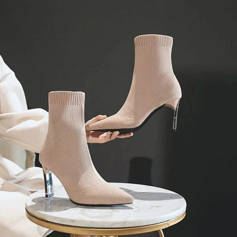 Bota Feminina de Inverno Meia Tecido Elástico - Ivory Lace