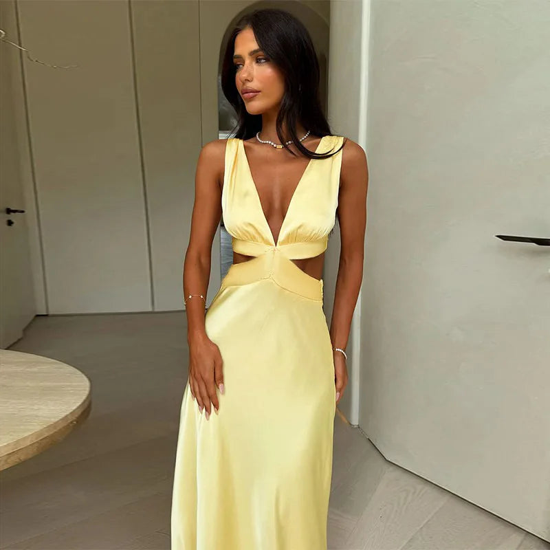 Vestido Longo Casual com Decote em V - Rhiannon