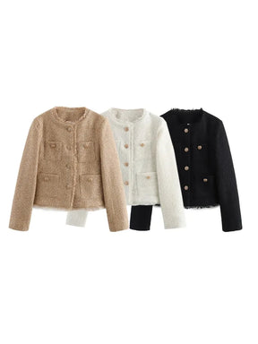 Jaqueta Feminina Cropped  em Lã - Ivy