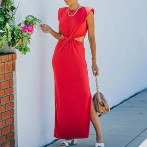 Vestido Longo Sem Mangas Com Fenda Justa - Alina