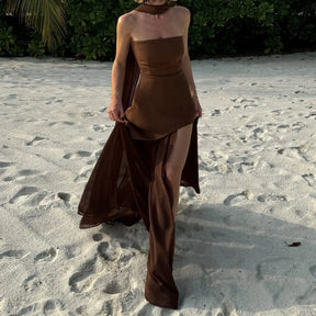 Vestido Longo Elegante com Cachecol - Lysandra