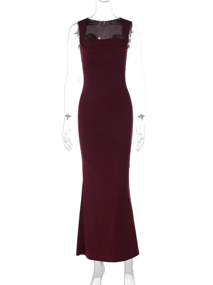 Vestido Longo sem Mangas com Decote Quadrado - Adeline