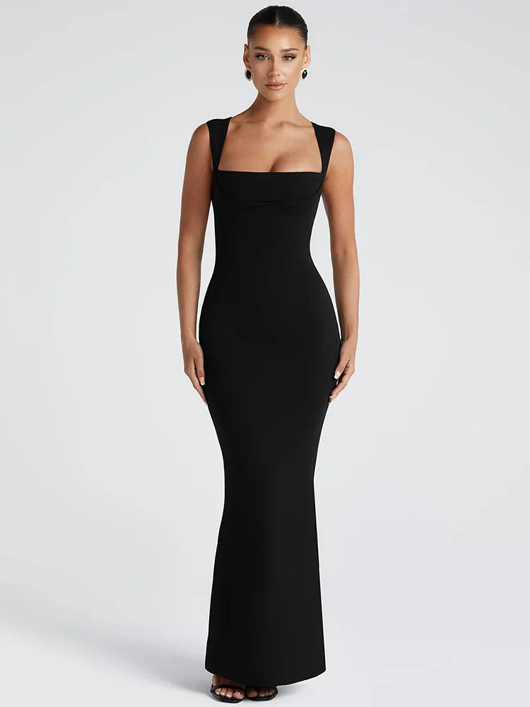 Vestido Longo sem Mangas com Decote Quadrado - Adeline