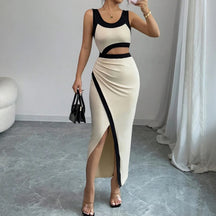 Vestido Longo Elegante sem Mangas com Decote - Veda