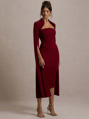 Vestido Midi Elegante com Decote Quadrado e Fenda nas Costas - Petra