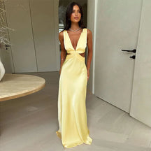 Vestido Longo Casual com Decote em V - Rhiannon