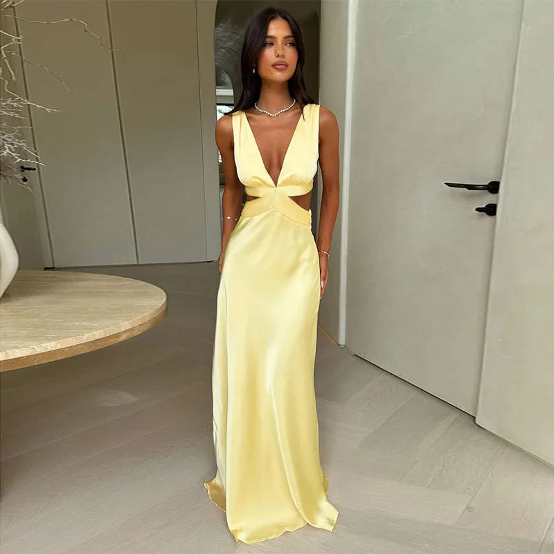 Vestido Longo Casual com Decote em V - Rhiannon