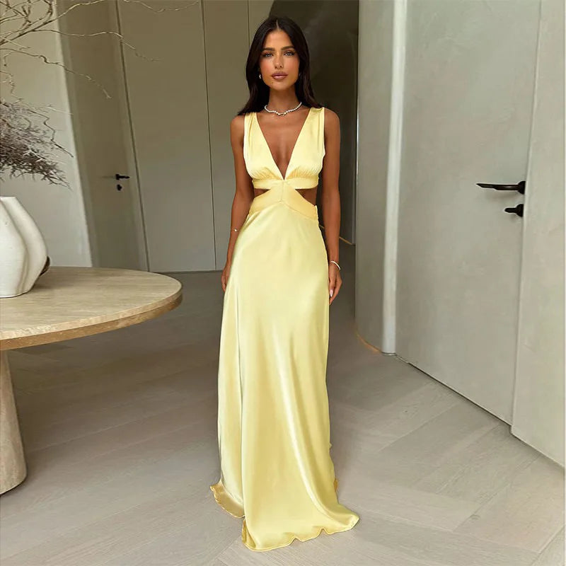 Vestido Longo Casual com Decote em V - Rhiannon