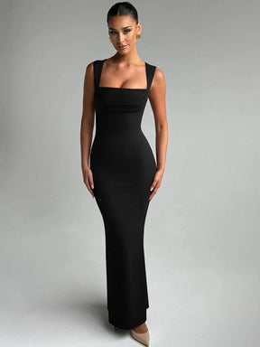 Vestido Longo sem Mangas com Decote Quadrado - Adeline