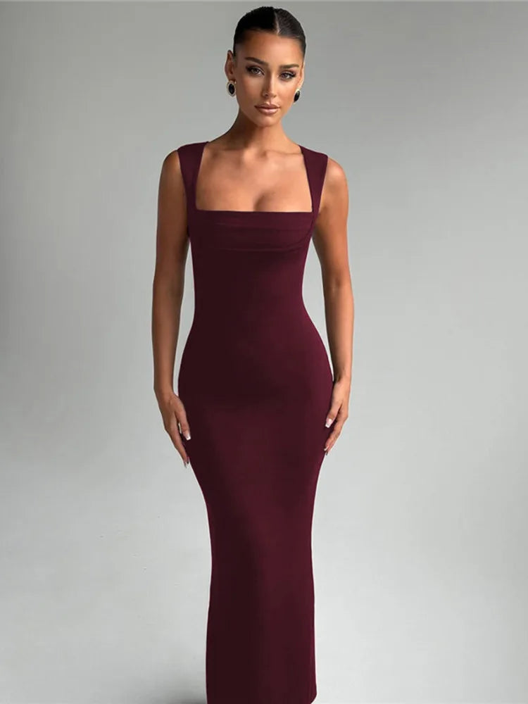 Vestido Longo sem Mangas com Decote Quadrado - Adeline