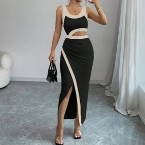 Vestido Longo Elegante sem Mangas com Decote - Veda