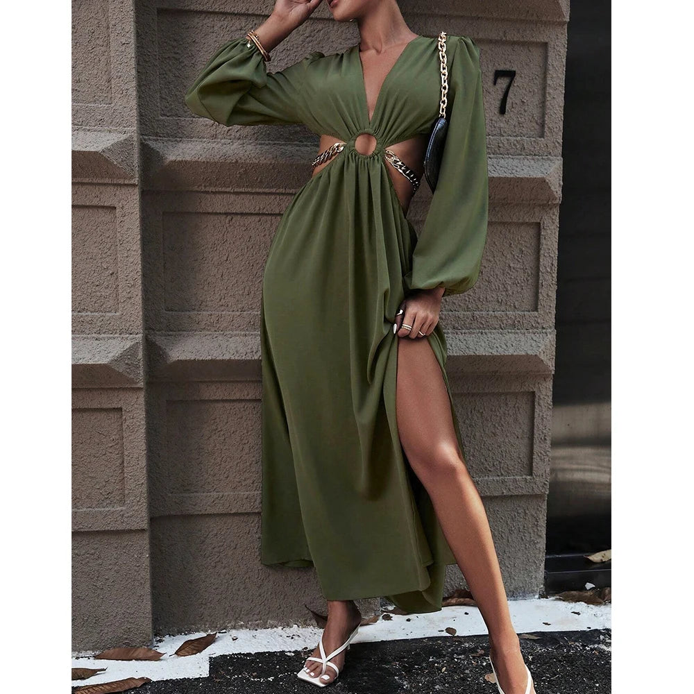 Vestido Longo Casual com Decote em V - Uliana
