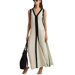 Vestido Longo Casual com Decote em V - Liana