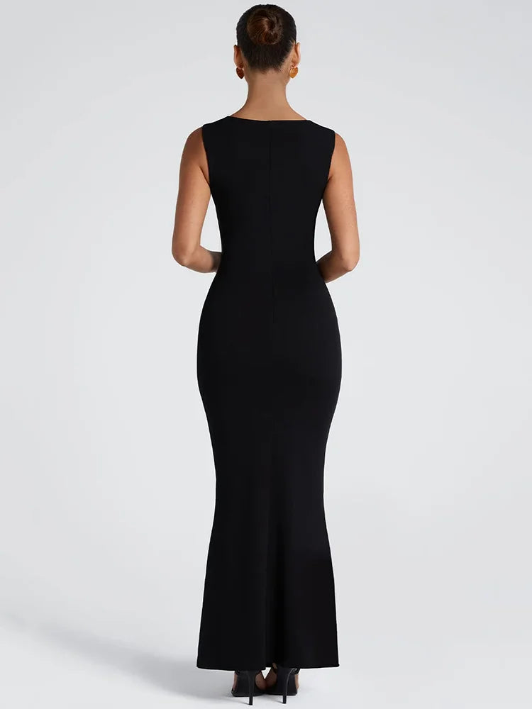 Vestido Longo sem Mangas com Decote Quadrado - Adeline