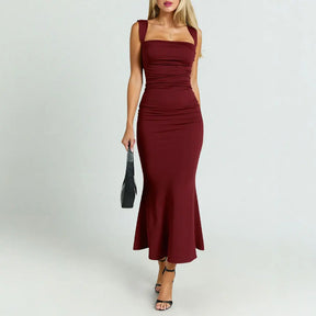 Vestido Longo Elegante com Decote Quadrado - Xandra
