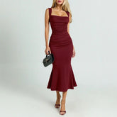 Vestido Longo Elegante com Decote Quadrado - Xandra