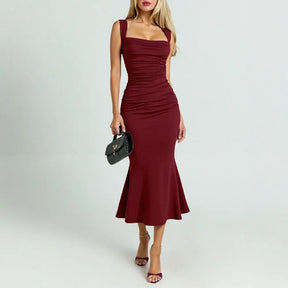 Vestido Longo Elegante com Decote Quadrado - Xandra